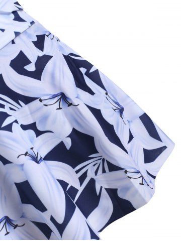 

Plus Size Criss Cross Floral Print Tankini Set, White