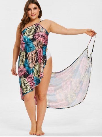 

Leaves Print Plus Size Mini Cover Up Dress, Multi