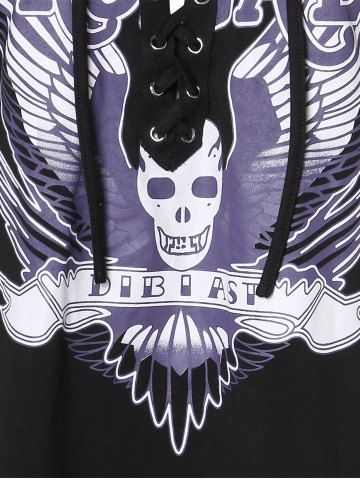 

Plus Size Lace Up Printed T Shirt, Black