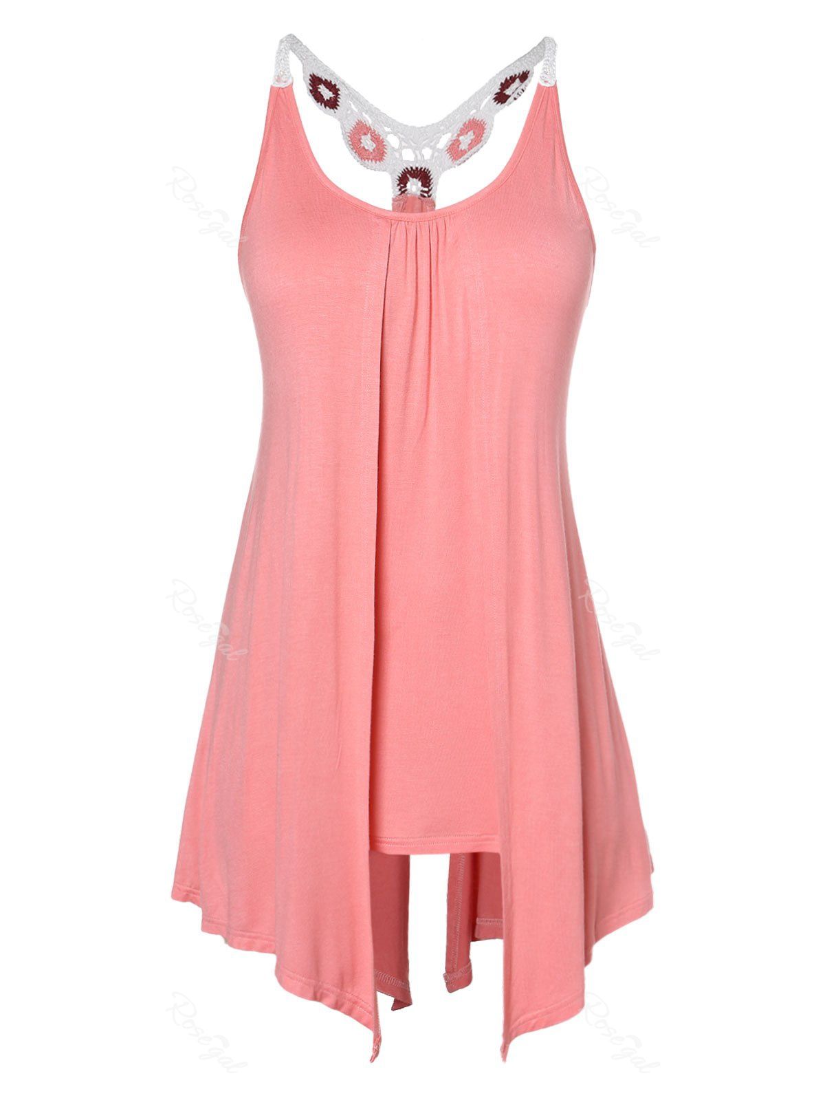

Plus Size Lace Panel Slit Tank Top, Light coral