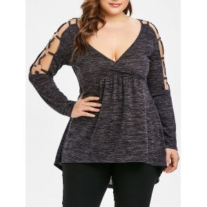 

Plus Size Lace Up Pleated T-shirt, Carbon gray