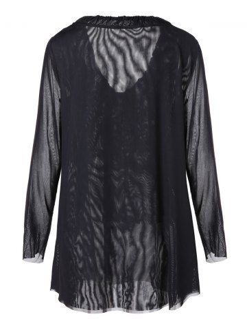 

Plus Size Bow Tie Layered See Through Blouse, Black