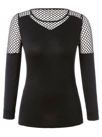 

Plus Size Fishnet Splicing T-shirt, Black