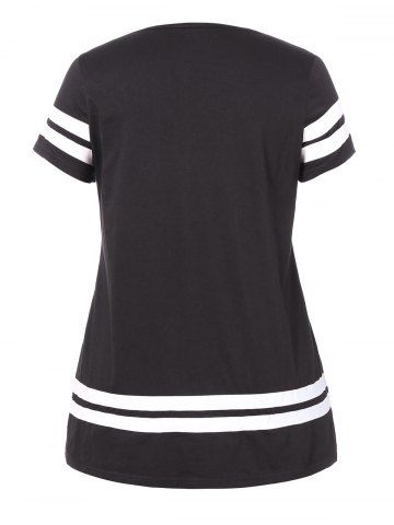 

Plus Size Contrast Color Skull Floral Striped Print High Low T-shirt, Black