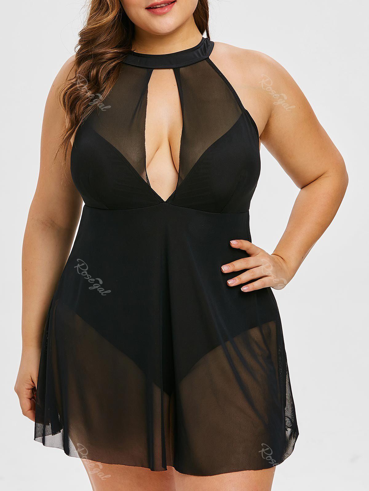 

Cut Out Plus Size Padded Swimwear, Black