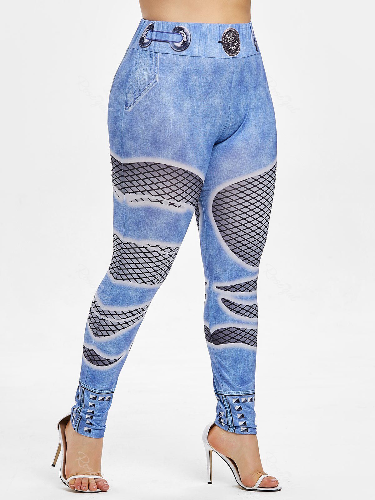 [49% OFF] Plus Size Fishnet 3D Print Leggings | Rosegal