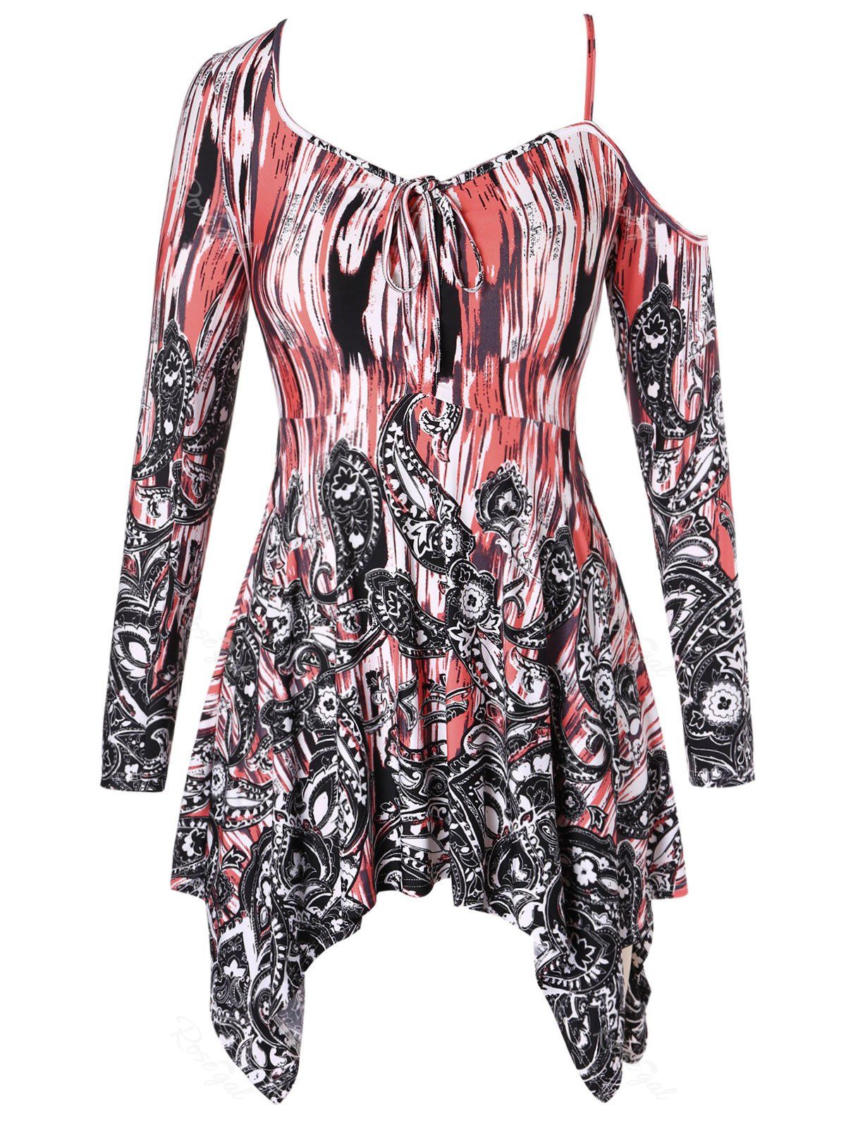 

Paisley Print Plus Size Skew Neck T-shirt, Multi