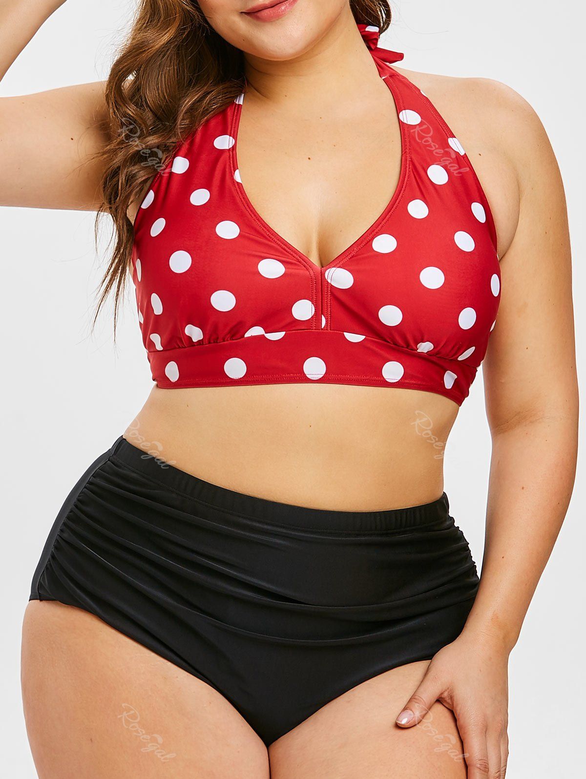 Fashion Plus Size Polka Dot Padded Bikini Set  