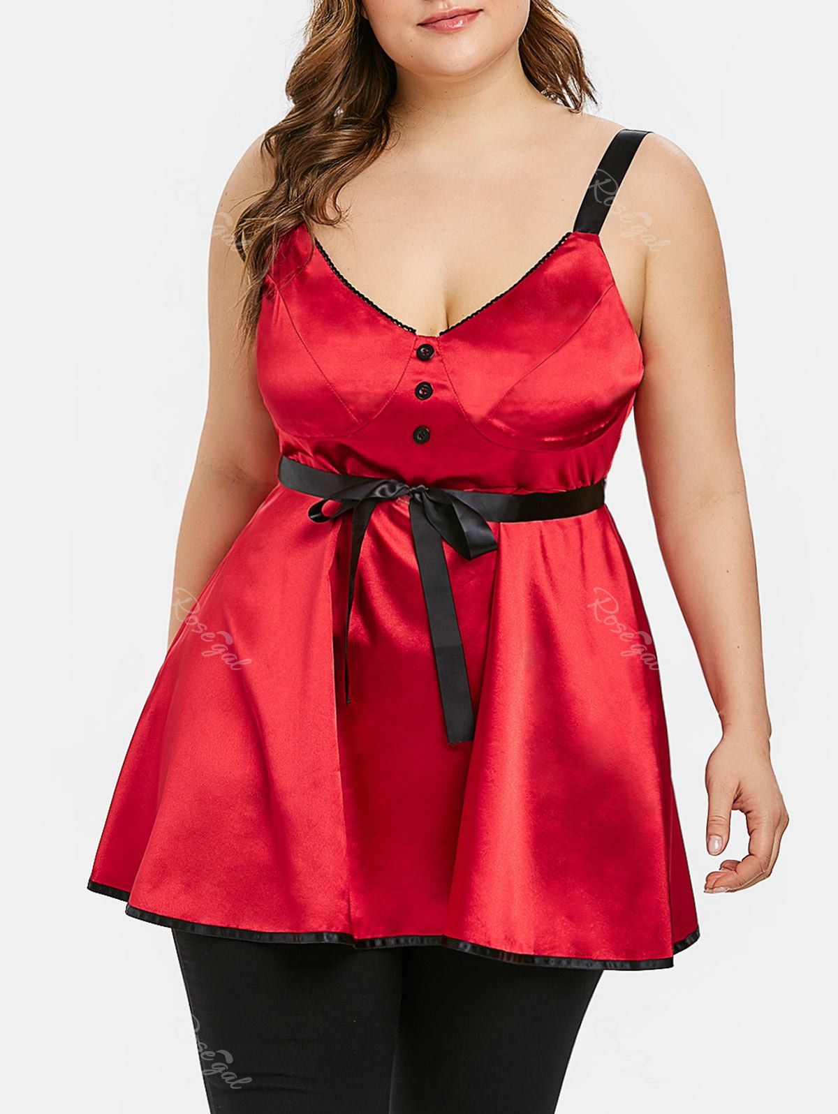 

Plus Size Two Tone Lingerie Button Dress, Red