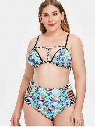 Plus Size Floral Print Spaghetti Strap Bikini Set