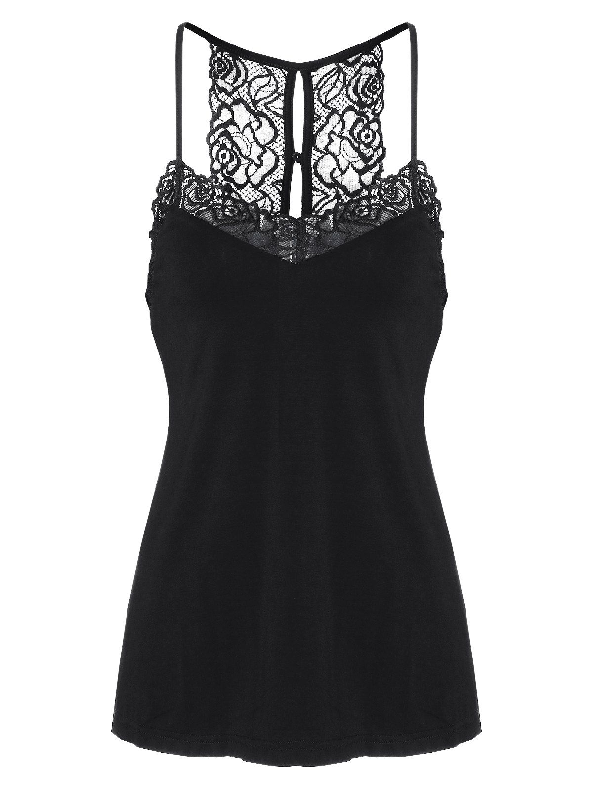 

Lace Trim Spaghetti Strap Tank Top, Black
