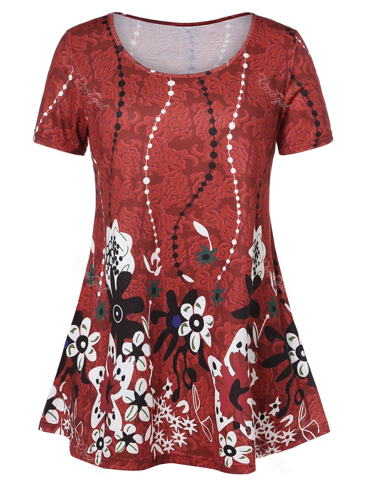 

Plus Size Tunic Printed T Shirt, Red wine