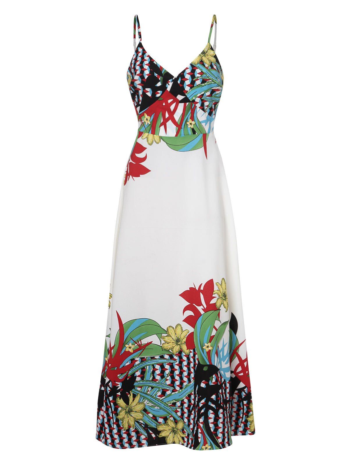 

Printed Spaghetti Strap Maxi Dress, White