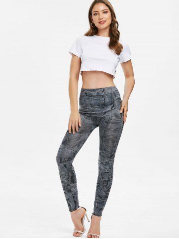 

Pockets Print High Waist Pants, Black