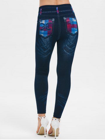 

Checked High Waist Skinny Pants, Denim dark blue