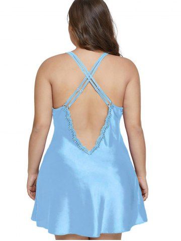 

Lace Insert Plus Size Criss Cross Babydoll, Blue