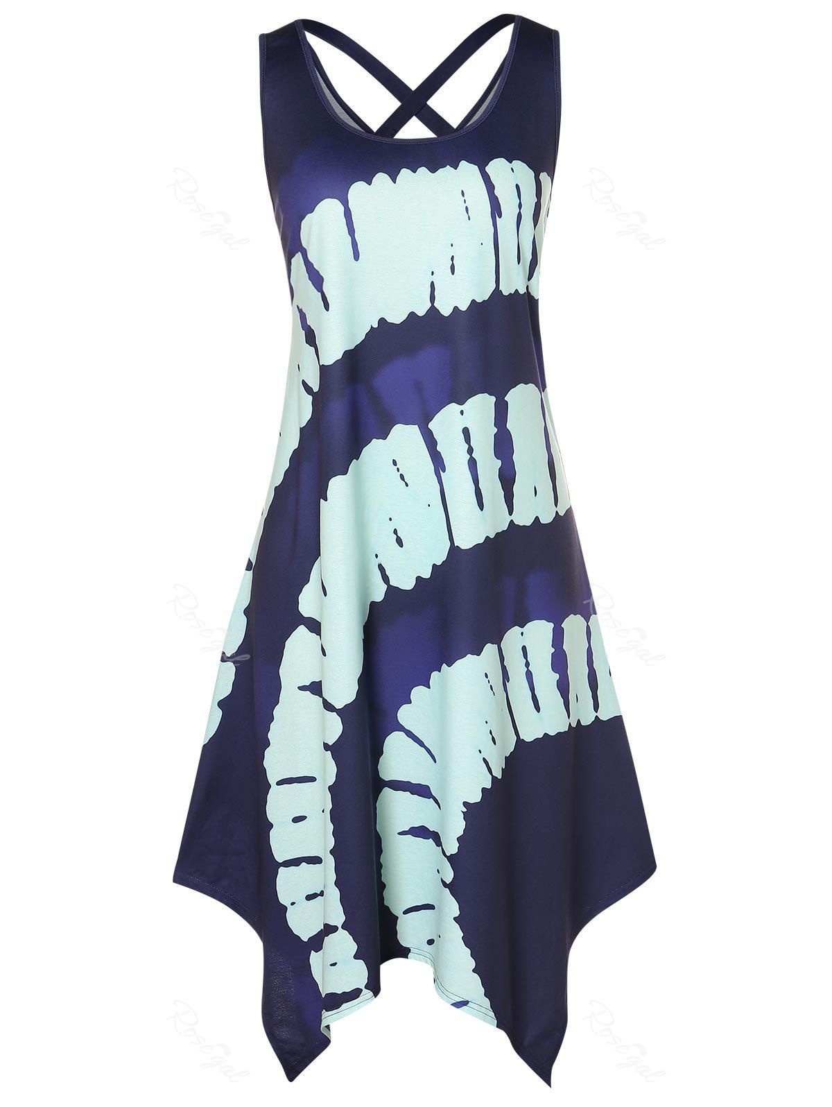 

Plus Size Asymmetric Color Block Dress, Cadetblue