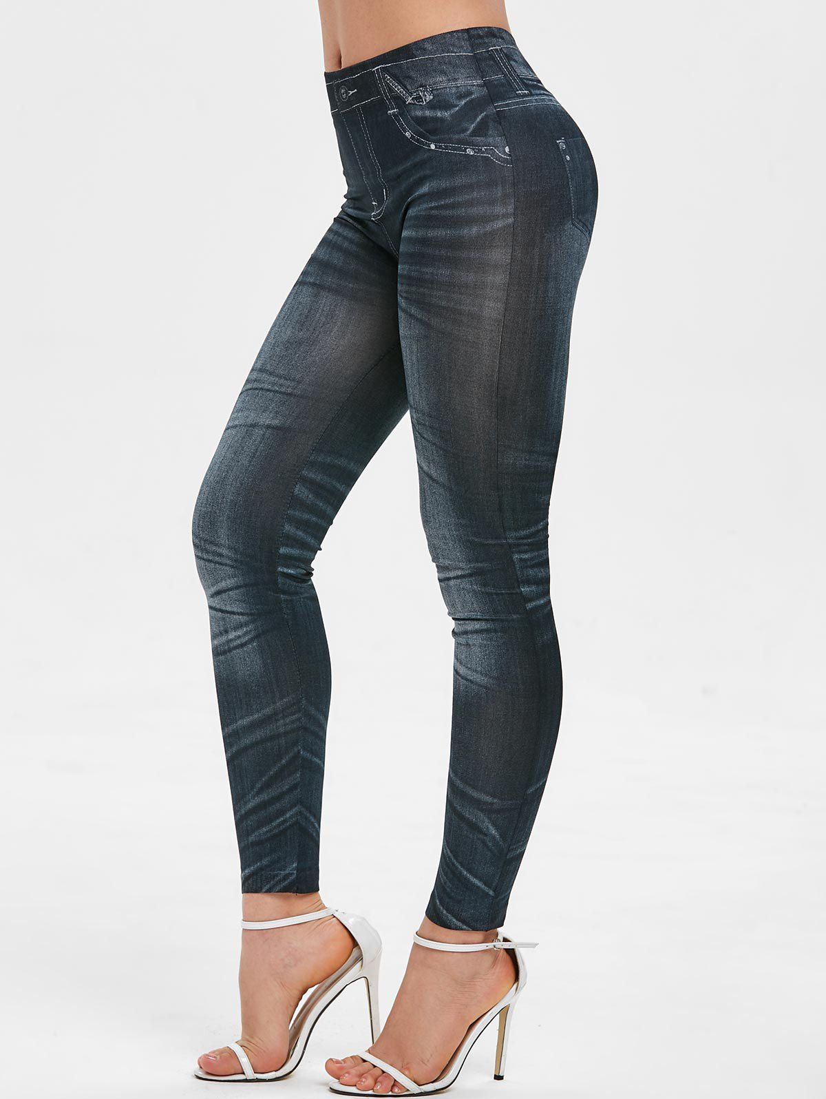 

Faded Wash Print High Waist Pants, Black
