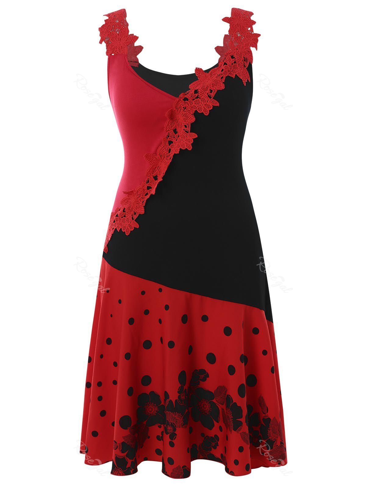 

Plus Size Polka Dot Contrast Dress, Multi