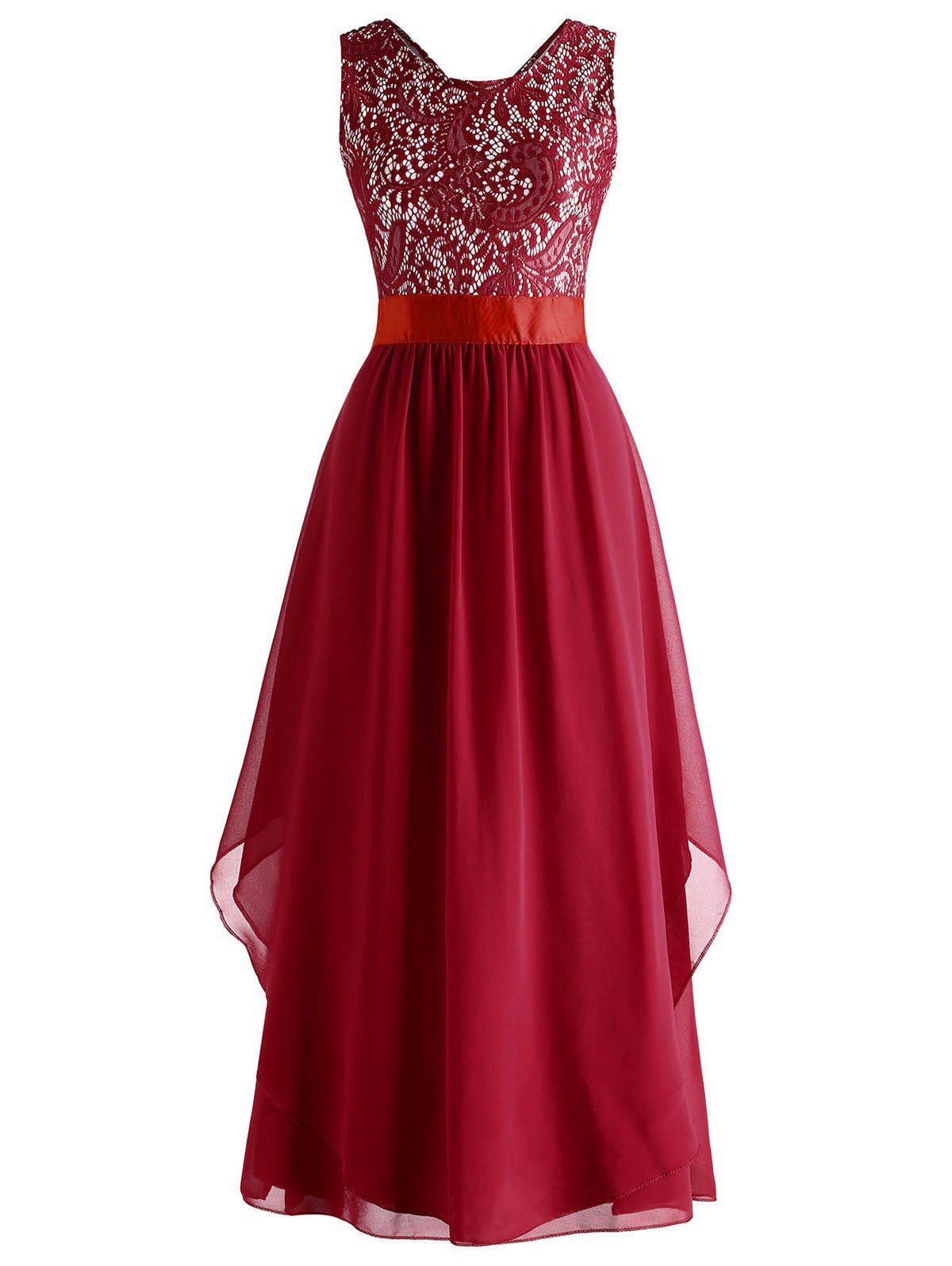 

Lace Panel High Waisted Evening Dress, Cherry red