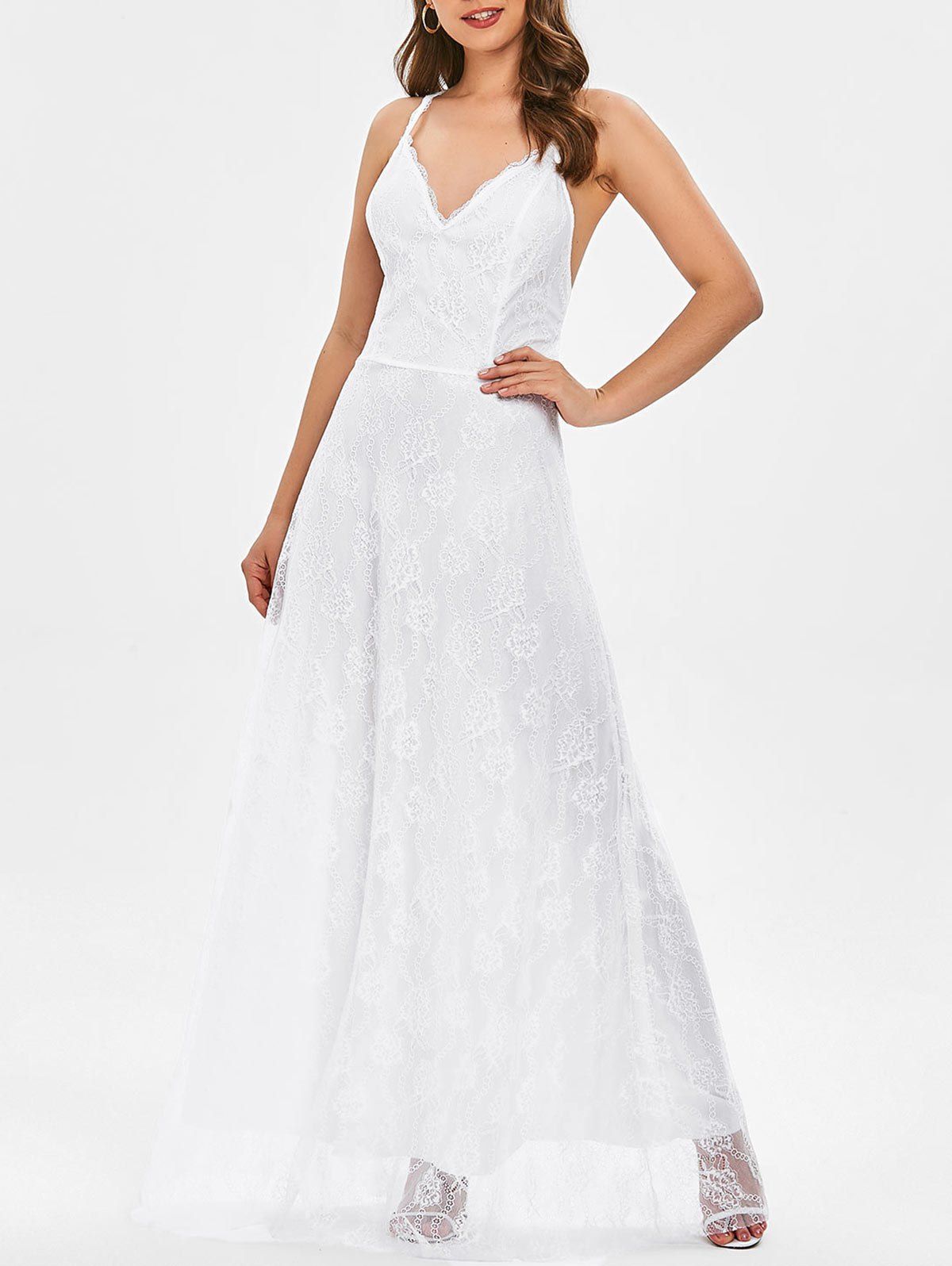 

Lace Up Lace Maxi Party Dress, White