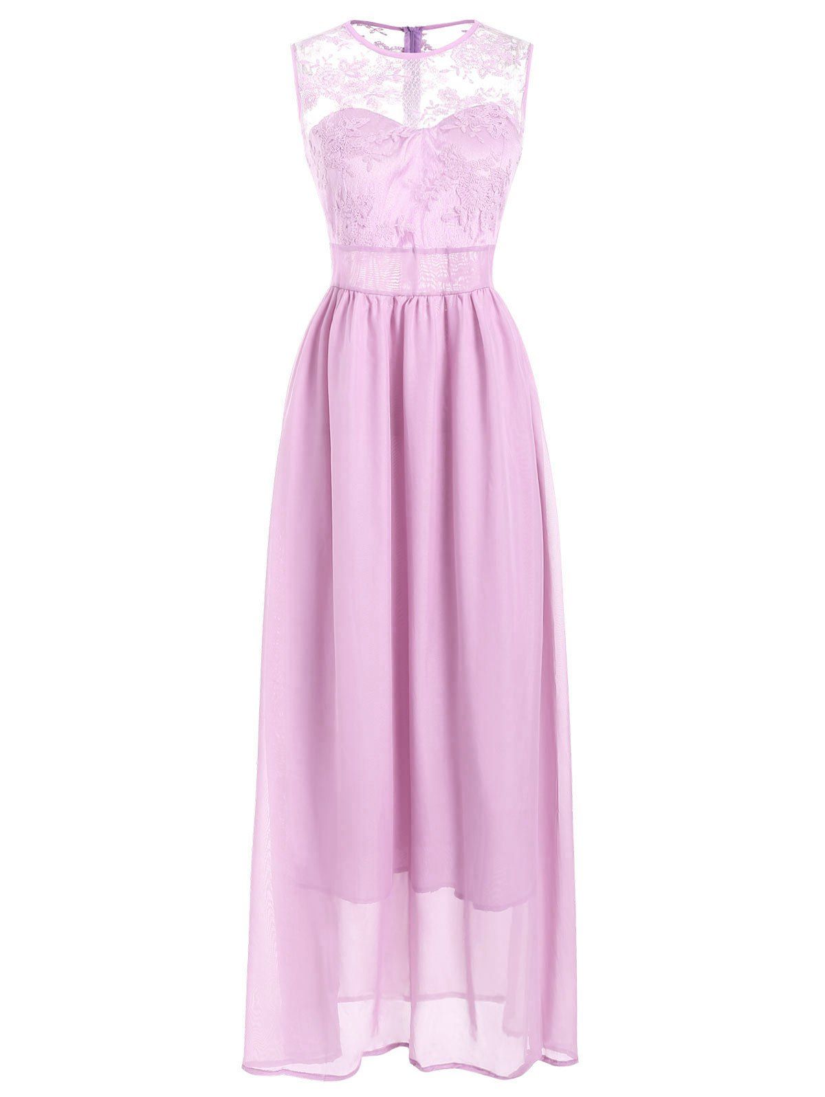 

Lace Panel Maxi Prom Dress, Pig pink