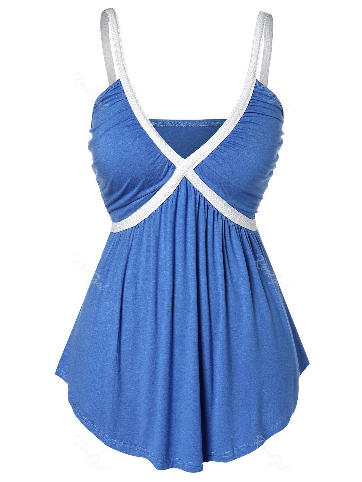 

Plus Size Two Tone Plunge Tank Top, Dodger blue