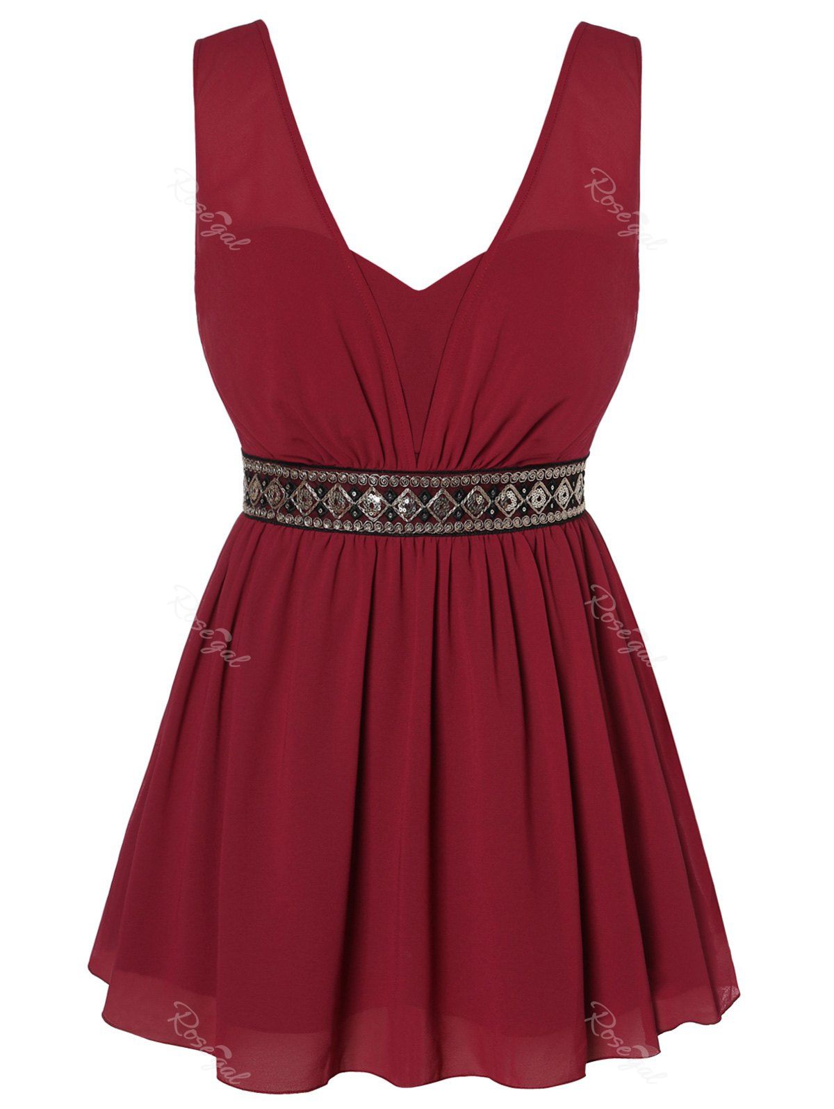 

Plus Size Sequined Flare Tank Top, Red wine