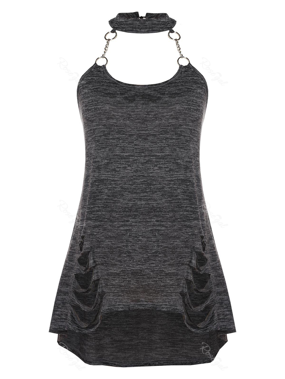 

Chains Ripped Plus Size Halter Tank Top, Dark gray