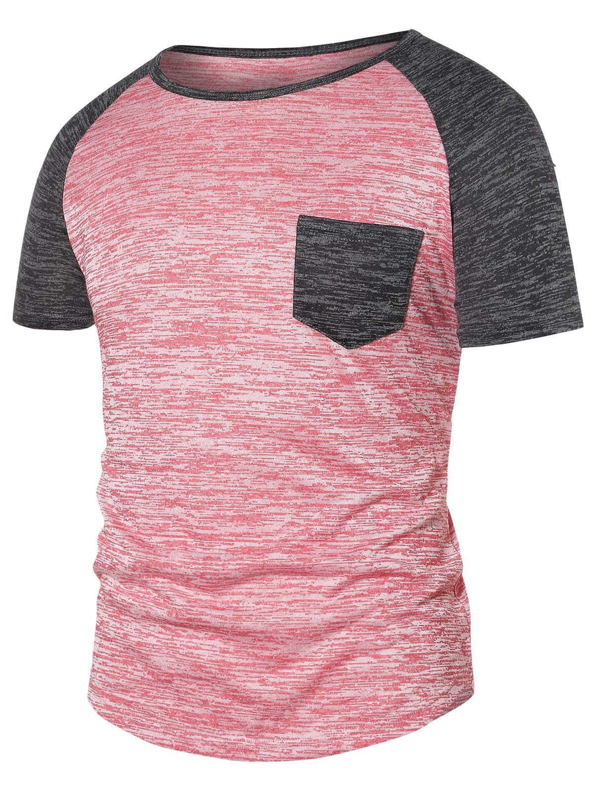 

Color Block Crew Neck Raglan Short Sleeves Tee, Pale violet red