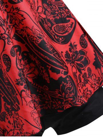 

Floral Paisley Drawstring Tankini Set, Cherry red