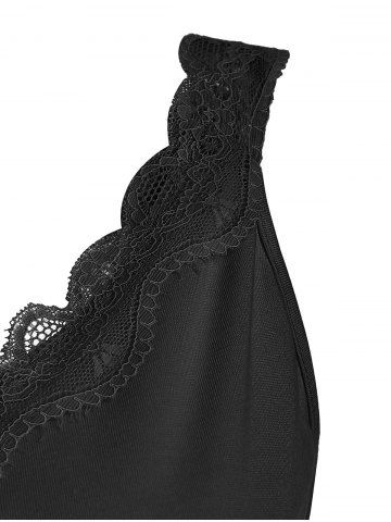 

Lace Panel Plus Size Cut Out Tank Top, Black