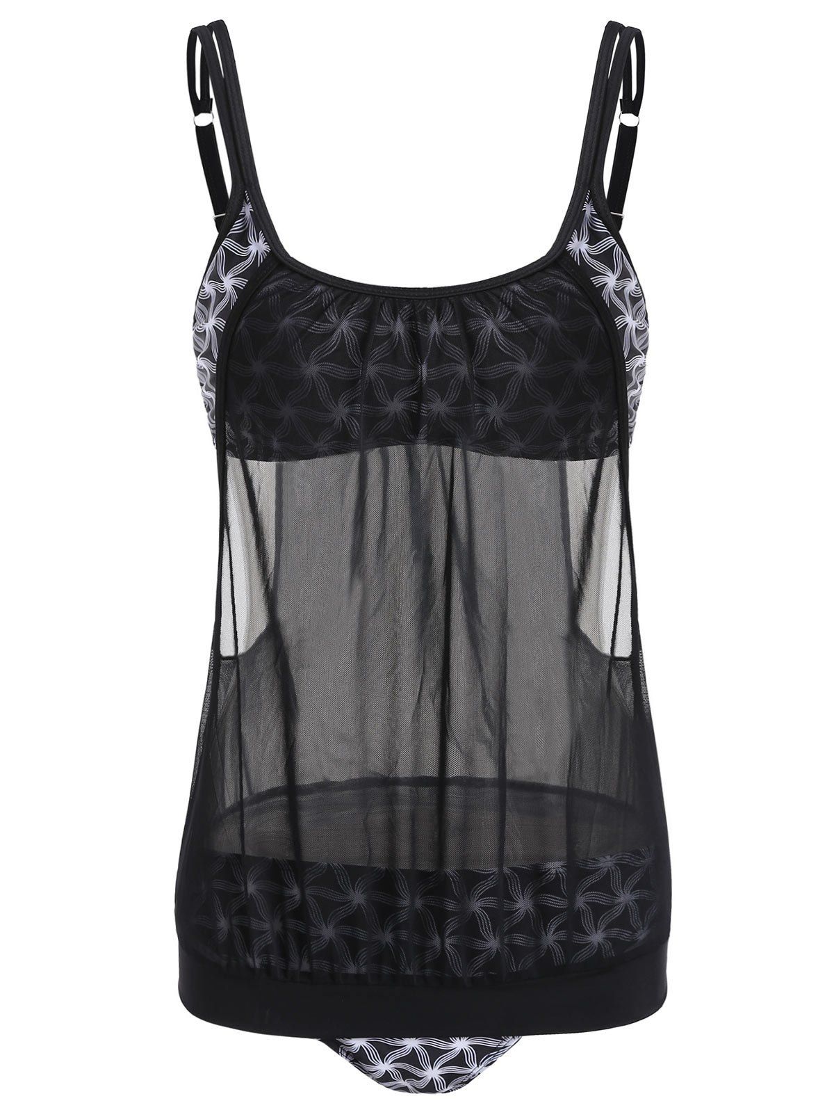 

Graphic Layered Style Tankini Set, Black