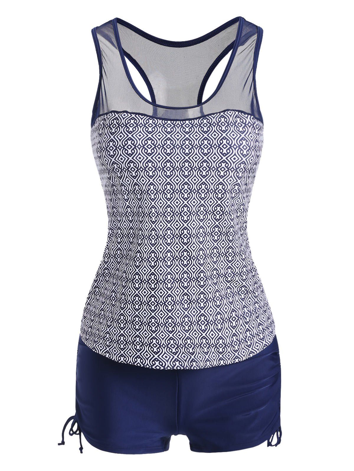 

Mesh Panel Graphic Tankini Set, Lapis blue