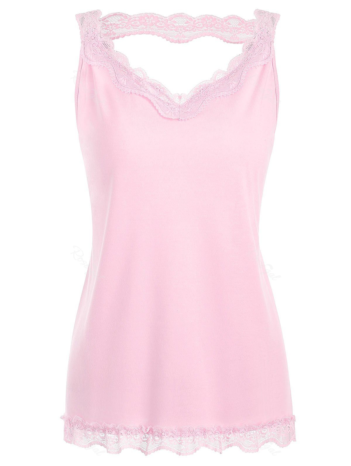 

Lace Panel Plus Size Cut Out Tank Top, Pig pink