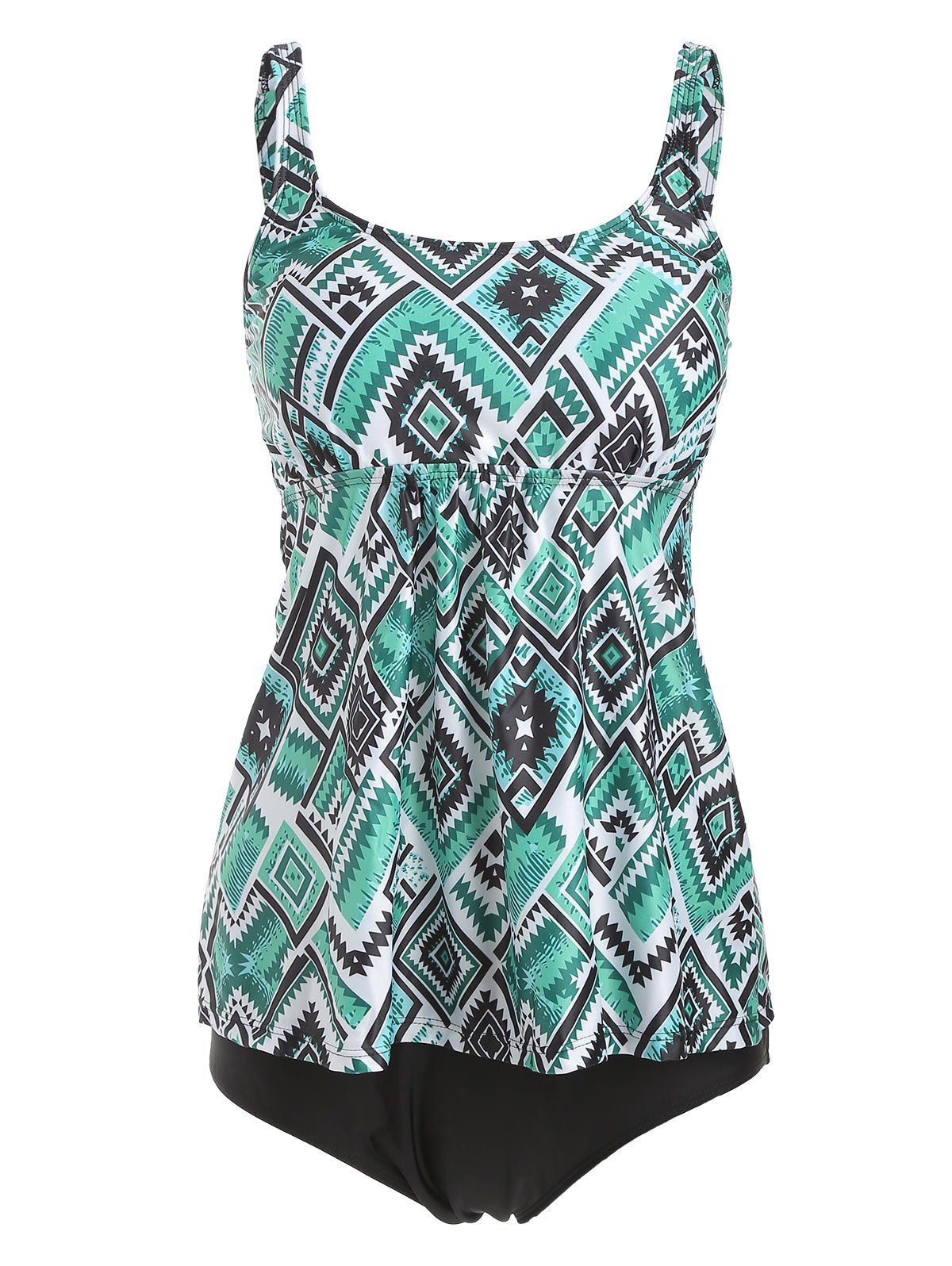 

Geometric A Line Tankini Set, Macaw blue green
