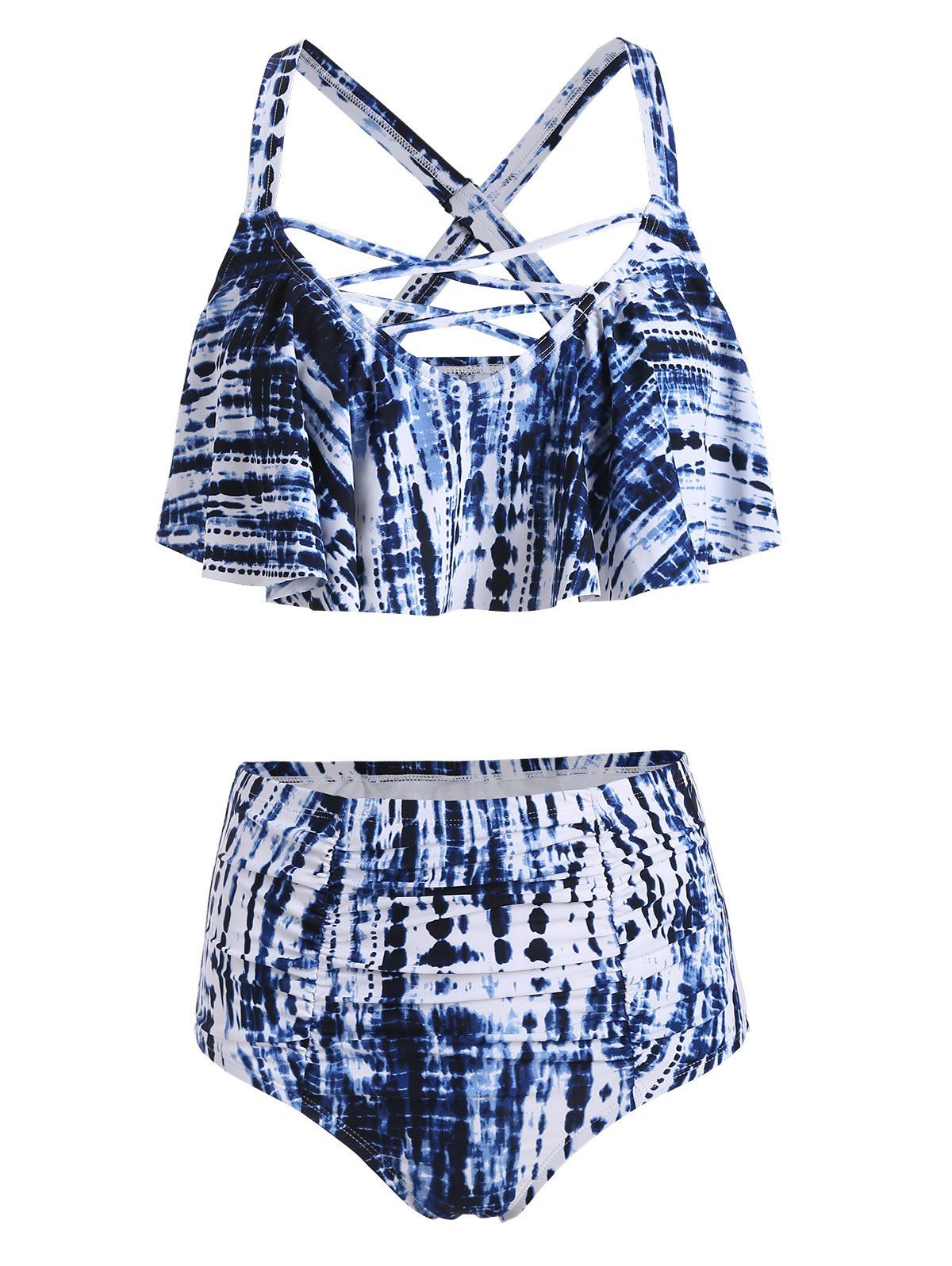 

Ruffle Criss Cross Tie Dye Bikini Set, Cadetblue