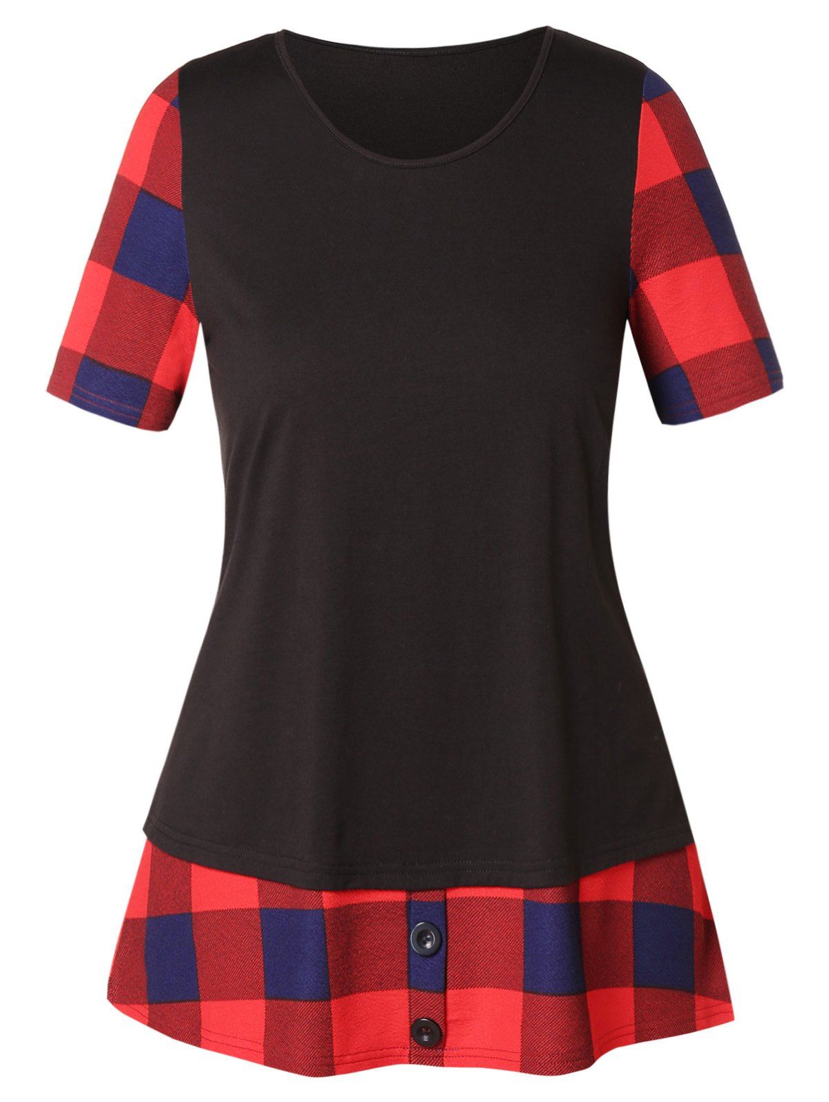 

Plus Size Plaid Panel Color Block T Shirt, Black