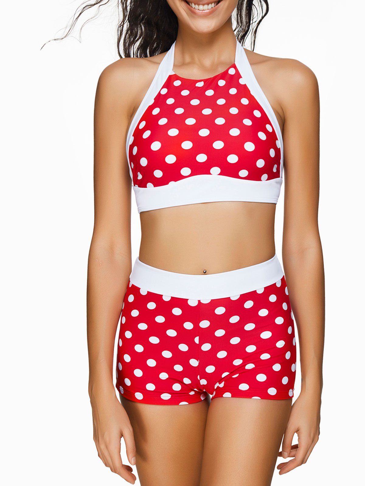 

Polka Dot Piping Bikini and Boyshort Bottom, Red