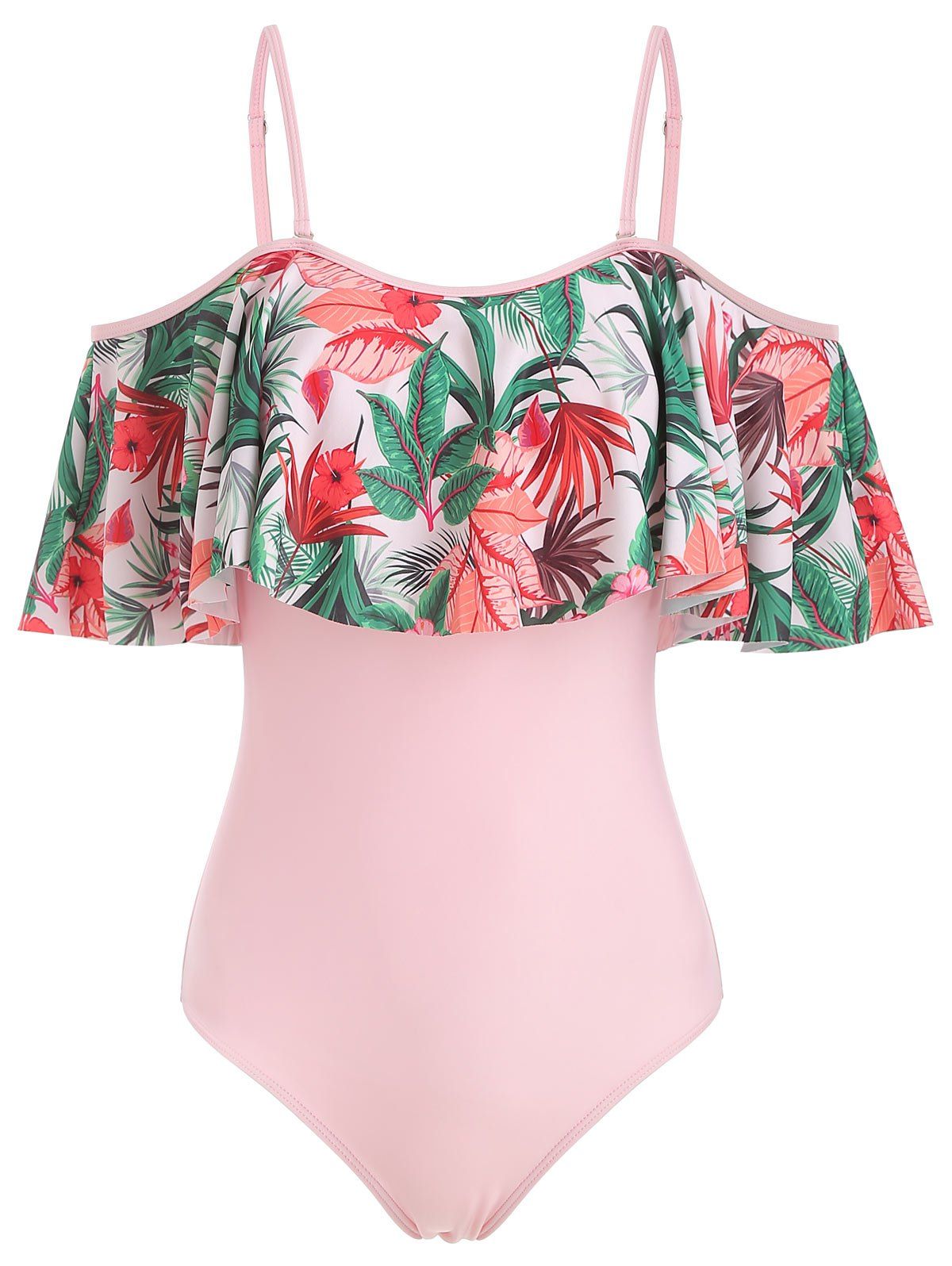 

Flower Open Shoulder Flounce Swimsuit, Pink