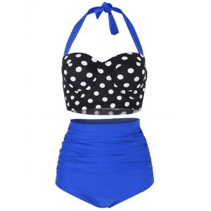 

Polka Dot Ruched Padded Bikini Set, Blue
