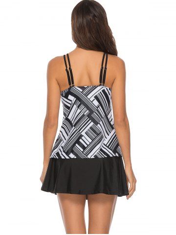 

Geometric Print Padded Tankini and Skirted Briefs, Black