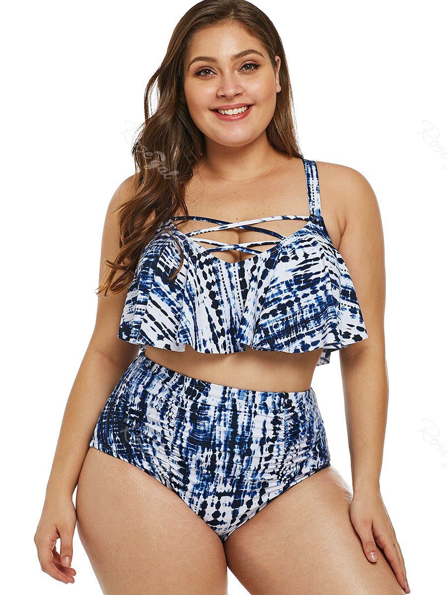 

Plus Size Criss Cross Tie Dye Bikini Set, Silk blue