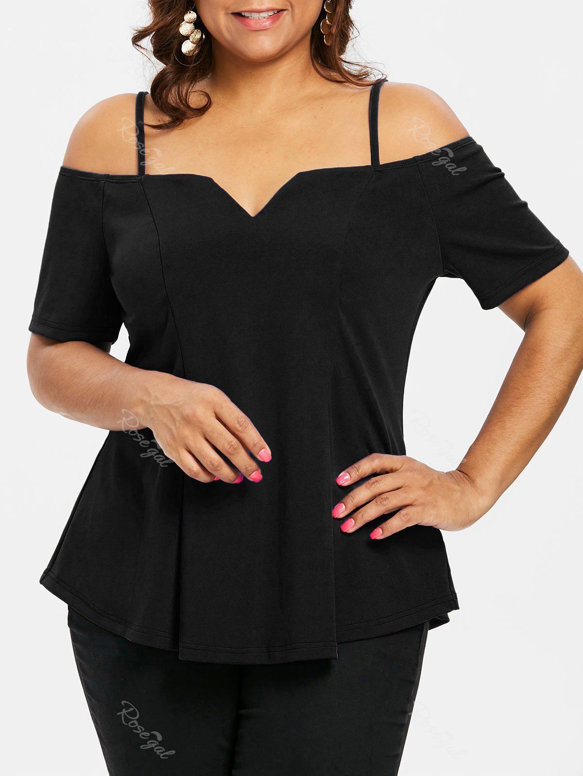 

Plus Size Cold Shoulder T-shirt, Black
