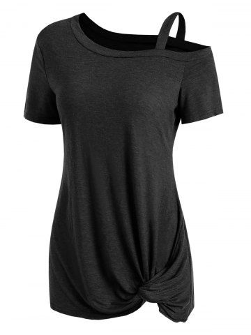 

Knotted Skew Neck Short Sleeve Tee, Black