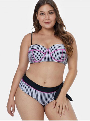 

Gingham Print Plus Size Spaghetti Strap Bikini Set, Black