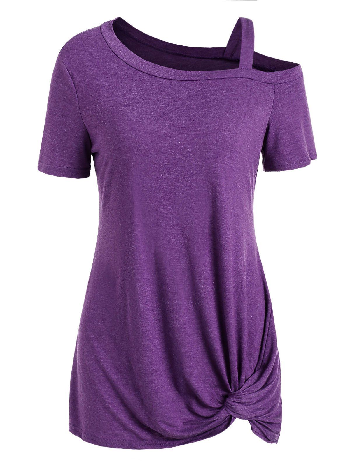 

Knotted Skew Neck Short Sleeve Tee, Purple