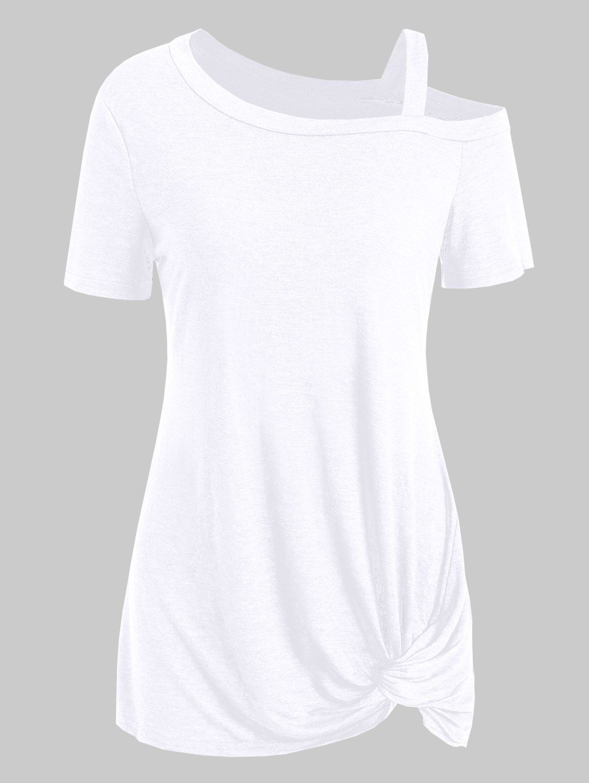 

Knotted Skew Neck Short Sleeve Tee, White