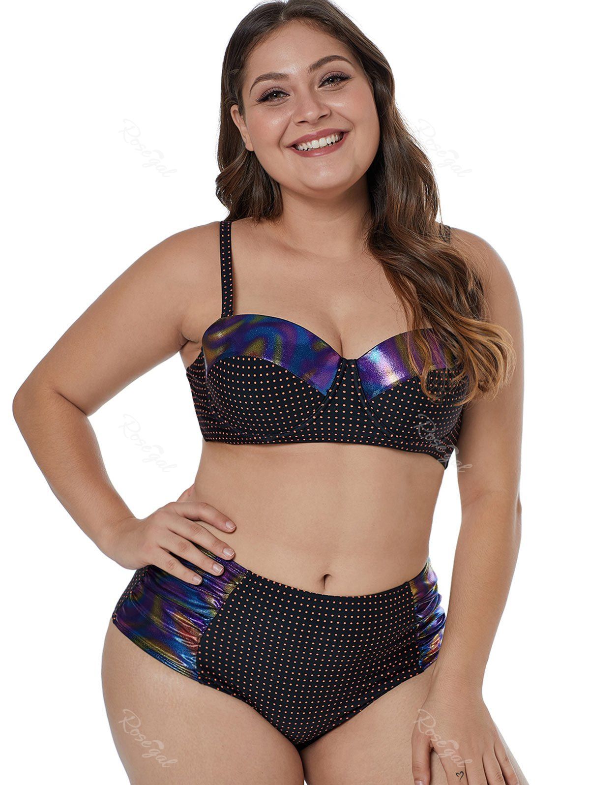 

Underwire Plus Size Metallic Bikini Set, Black