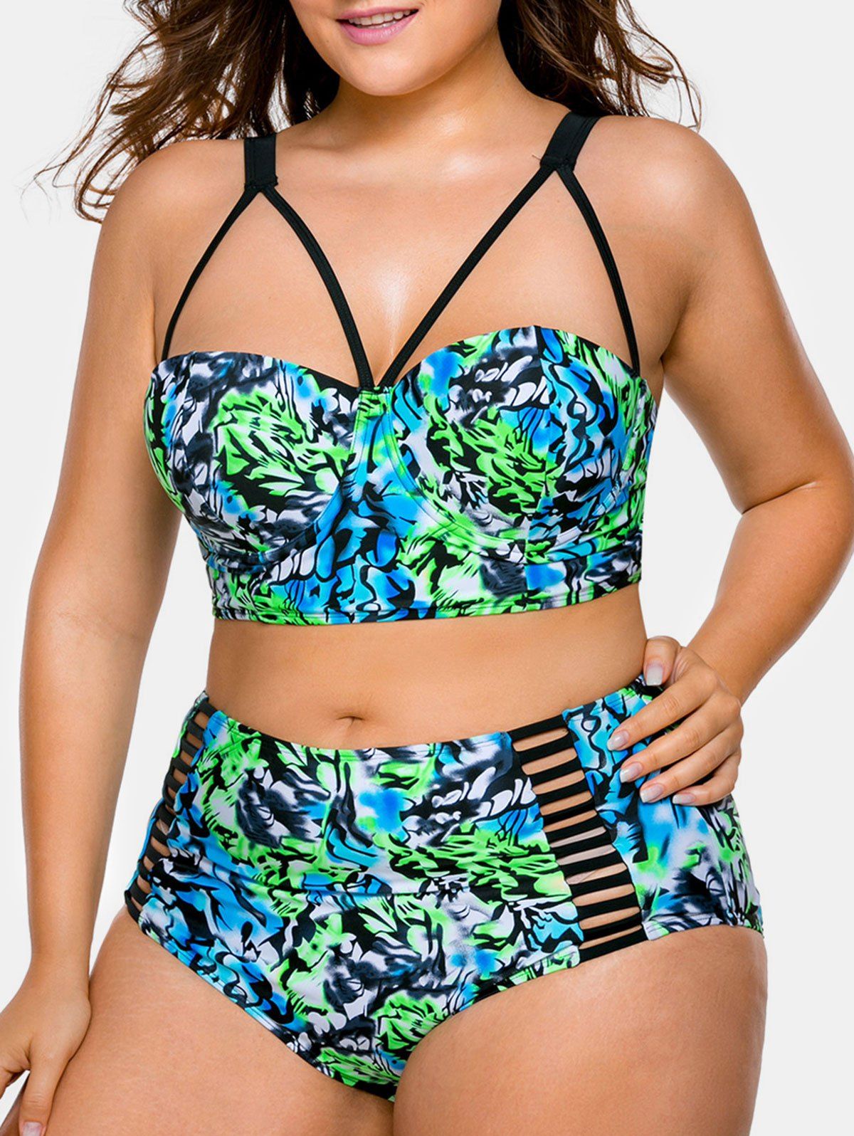 

Cut Out Plus Size Printed Bikini Set, Medium turquoise